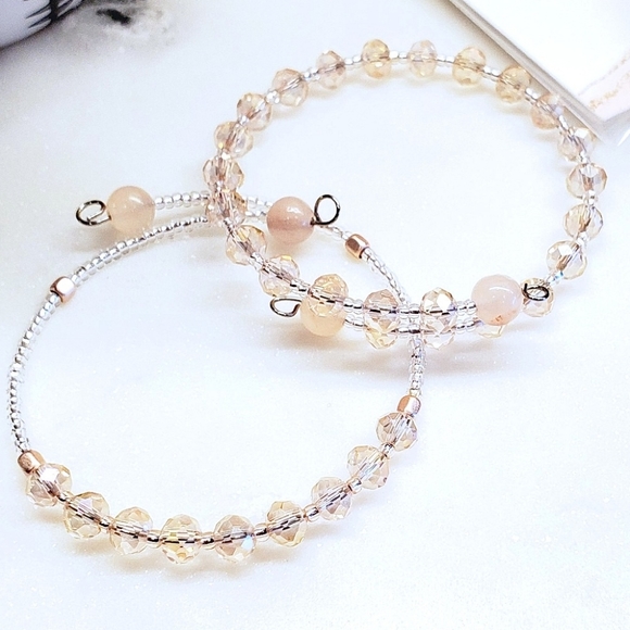 Pink Opal and Rose Gold Beaded Bangle Set - Picture 5 of 8
